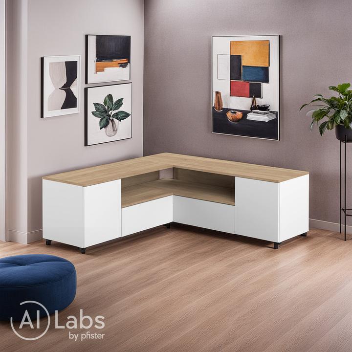 Immagine prodotto Temahome Porta TV angolare bianco e rovere (40 x 46 cm)