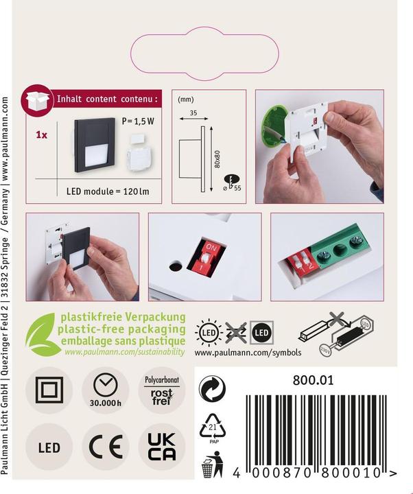 Produktbild Paulmann Wand Ebl Set 1x1w LED (Tsaro Eckig Schwarz) (120 lm)
