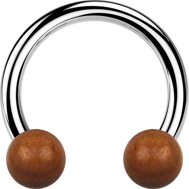 Immagine prodotto Star Piercing Bilanciere circolare in argento con due sfere in legno di Sawo (senza ottone, Organico, Acciaio chirurgico 316L)