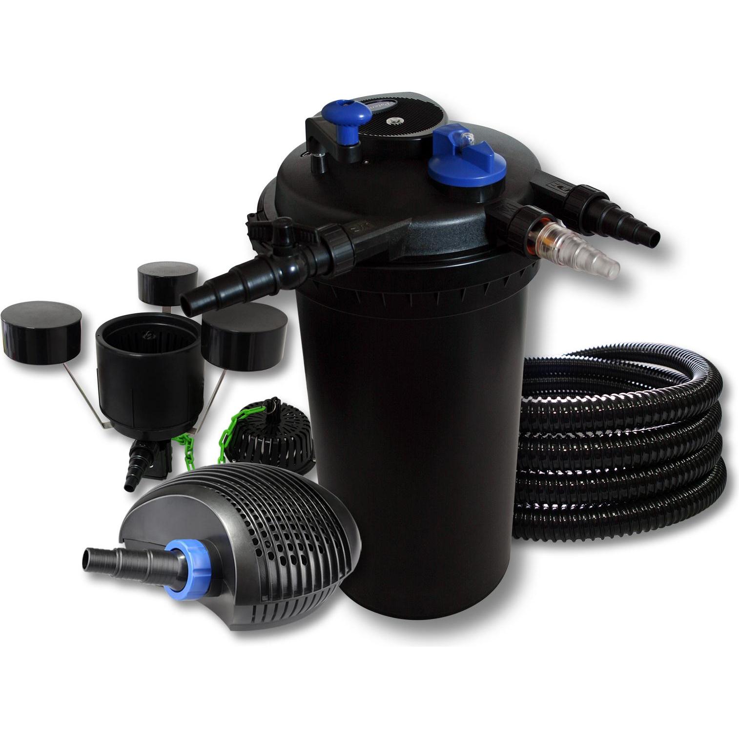 SunSun, Brunnen + Gartenteich, Druckteichfilter Set 30000l 18W UVC,40W ECO Pumpe 25m Schlauch Skimmer