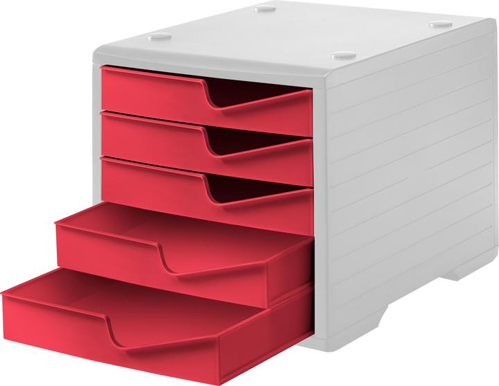 Gehäuse: Grau, Schubladen: cranberry