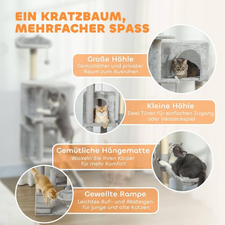 Produktbild PawHut Kratzbaum Spanplatte, Polyester Hellgrau (140 cm, Hellgrau+Cremeweiss)