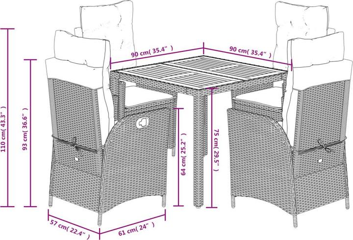 Produktbild vidaXL Garten Essgruppe (90 x 90 x 75 cm)