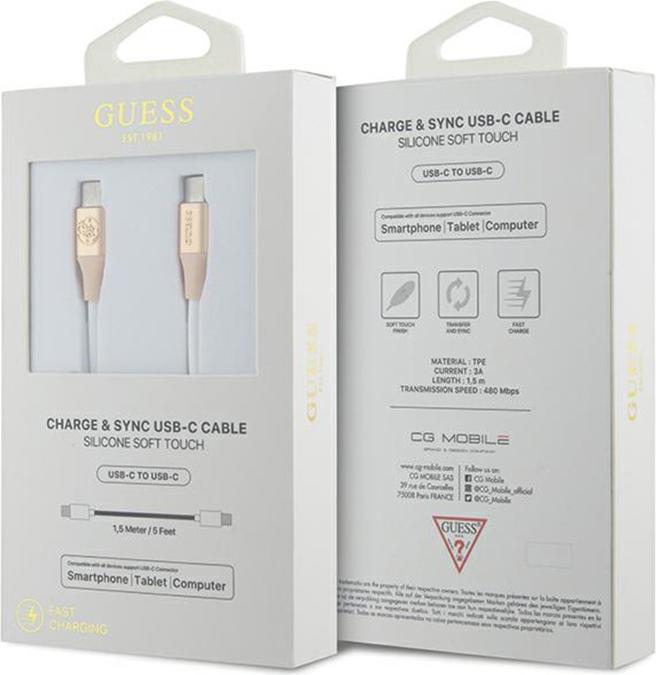 Image du produit Guess GUCCLALRGDD câble USB-C - USB-C 1.5m Fast Charging złoty/light gold Ebossed Logo (1.50 m)