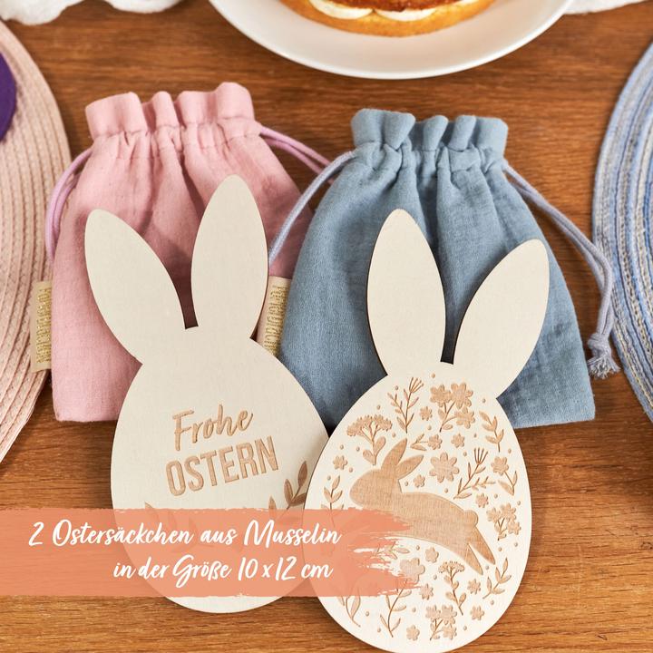 Immagine prodotto Papierdrachen 2 sacchetti di Pasqua in mussola con ritagli di legno Set 02 (Borsa da regalo, 2 x)