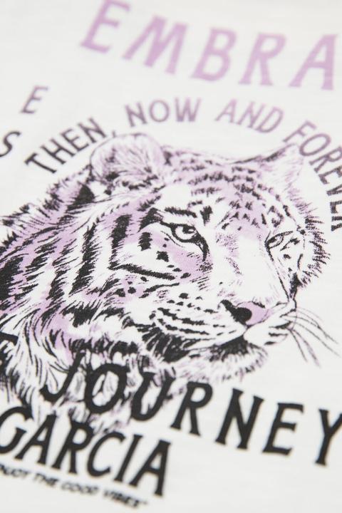 Actual product image Garcia White T Shirt with print on the back (140, 146)
