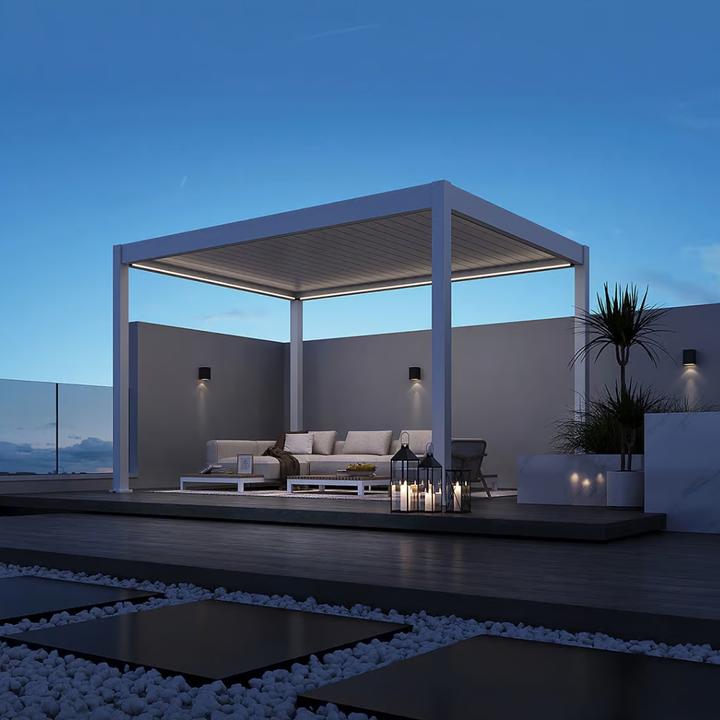 Weide elektrische Pergola 3x4m Weiss mit LED