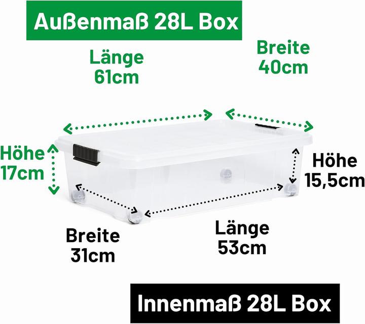 Produktbild Novaliv 3x Unterbettkommode mit Rollen 28L Aufbewahrungsbox Deckel transparente Nestbar stapelbare m (40 cm, 28 l, 3x)