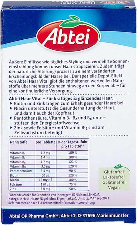 Nährwerte und Zutaten Abtei Haar Vital Depot Tf (30 Stk., Tabletten)