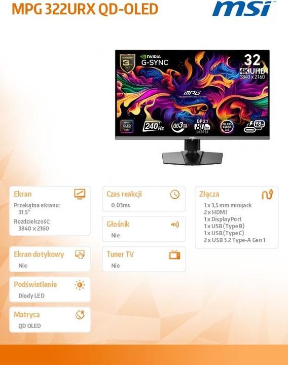 Produktbild MSI MPG 322URX QD-OLED (3840 x 2160 Pixel, 31.50")