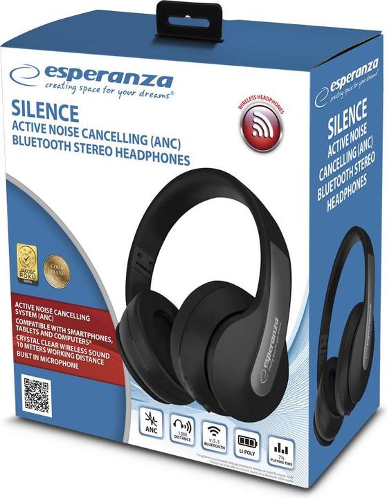 Actual product image Esperanza EH240 Bluetooth headphones headband black (ANC, 7 h, Wireless)