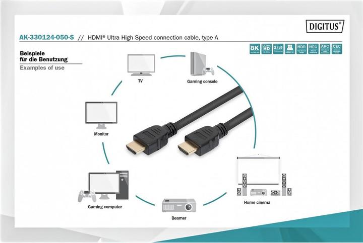 Productafbeelding Digitus HDMI (Type A) - HDMI (Type A) (5 m, HDMI, 2.1)
