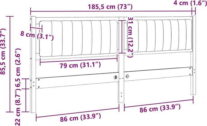 Image du produit vidaXL Gepolstertes Kopfteil (8 x 185.50 x 85.50 cm)