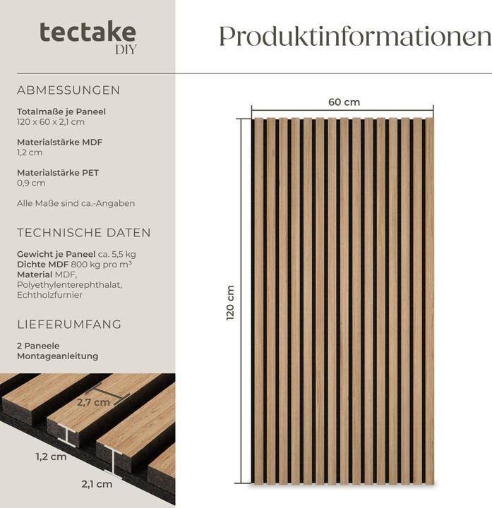 Image du produit tectake Lot de 2 panneaux acoustiques Sonic Wall imitation bois (60 x 120 cm)