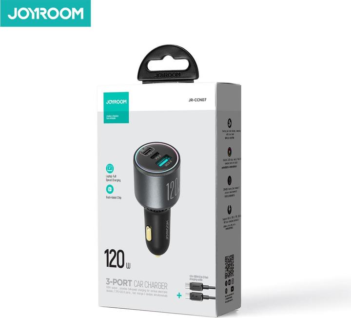 Actual product image Joyroom Car charger JR-CCN07, 3-Port C to C, 120 W, (Gray)