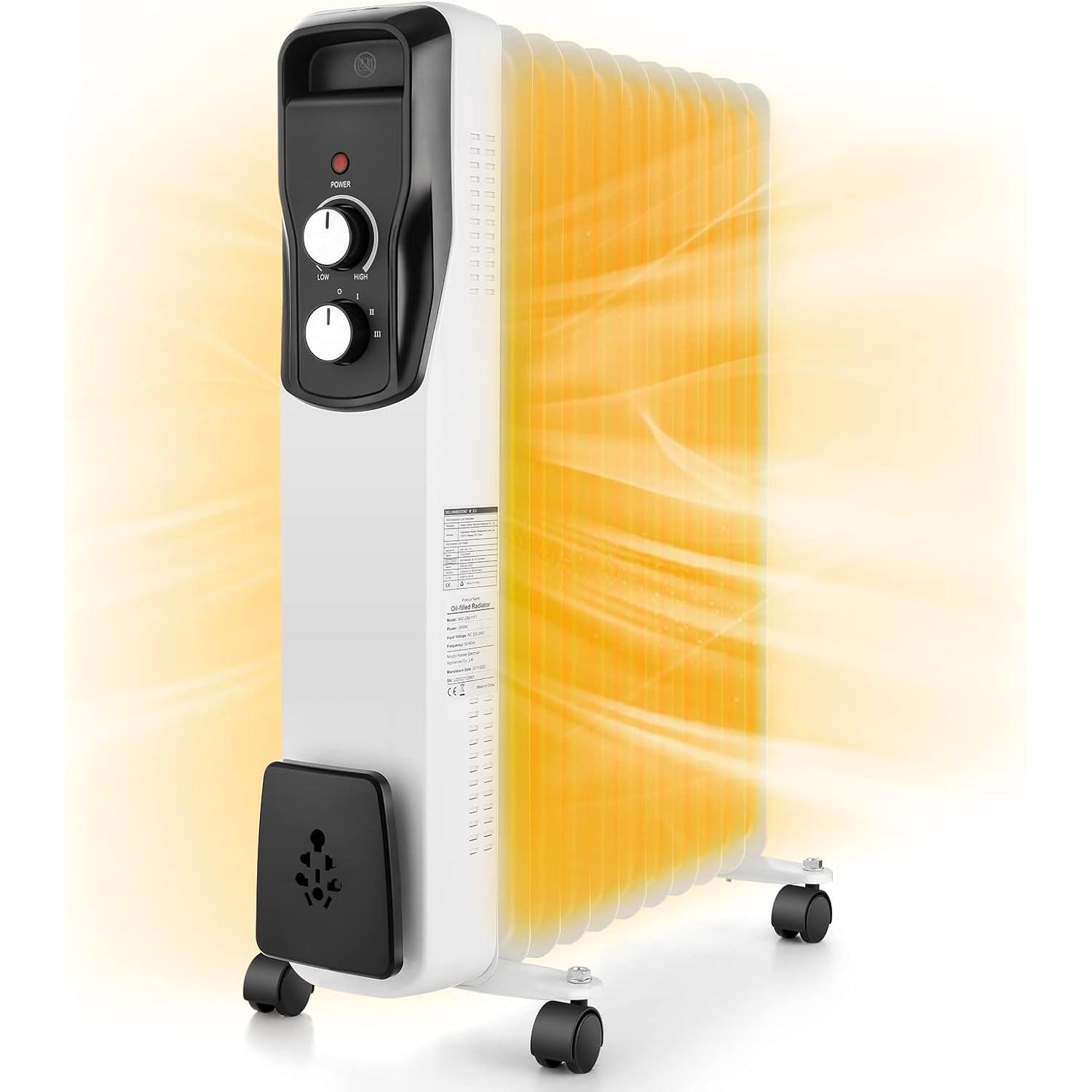 Nictemaw Elektrische Ölradiator, 2500 W, energiesparend, mit Thermostat und 3 Heizstufen, Radiatore