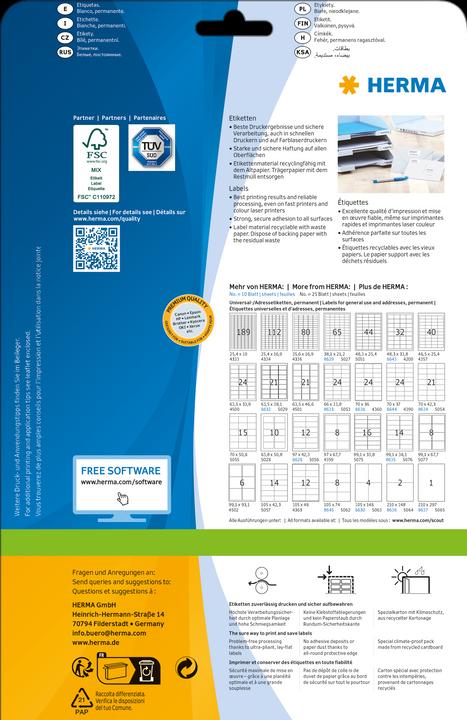 Image du produit Herma Étiquettes universelles A4