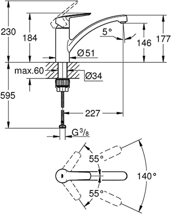 Produktbild Grohe Start QuickFix Küchenarmatur, flacher Auslauf, schwenkbar, chrom