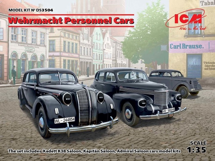 Actual product image ICM Wehrmacht Personnel Cars(Kadett K38 Salo Kapitan Saloon,Admiral Saloon)