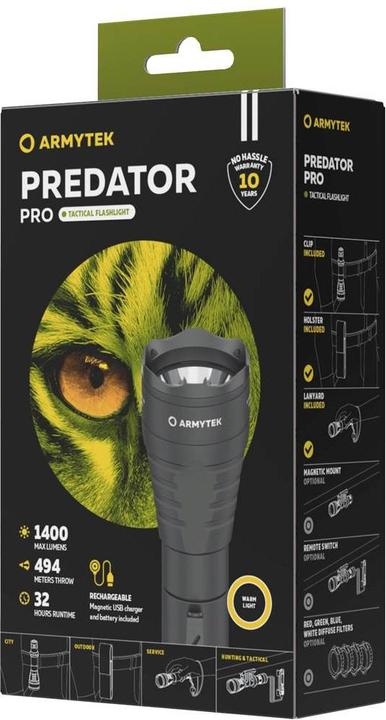 Actual product image ArmyTek Torch Flashlight Predator PRO MAGNET USB Warm (16 cm, 494 lm)
