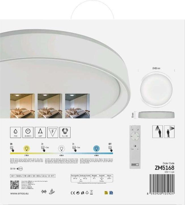 Immagine prodotto Emos Plafoniera LED, rotonda, 30W, dimmerabile, bianco caldo/neutro/freddo (1800 lm)