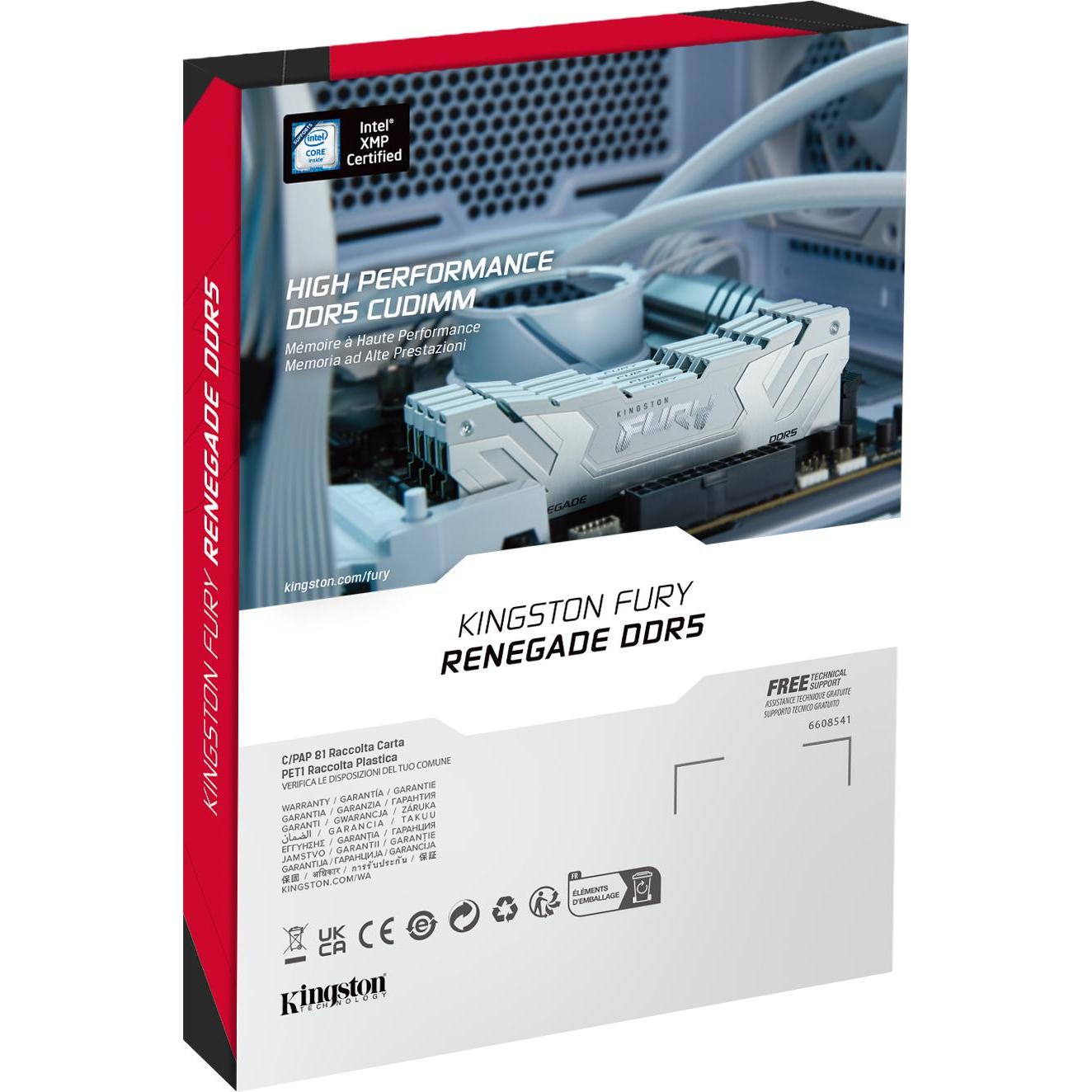 Thumbnail - Kingston Technology FURY 24GB 8400MT/s DDR5 CL40 CUDIMM Renegade White XMP, 24 GB, 1 x 24 GB, DDR5 (1 x 24GB, 8400 MHz, ...