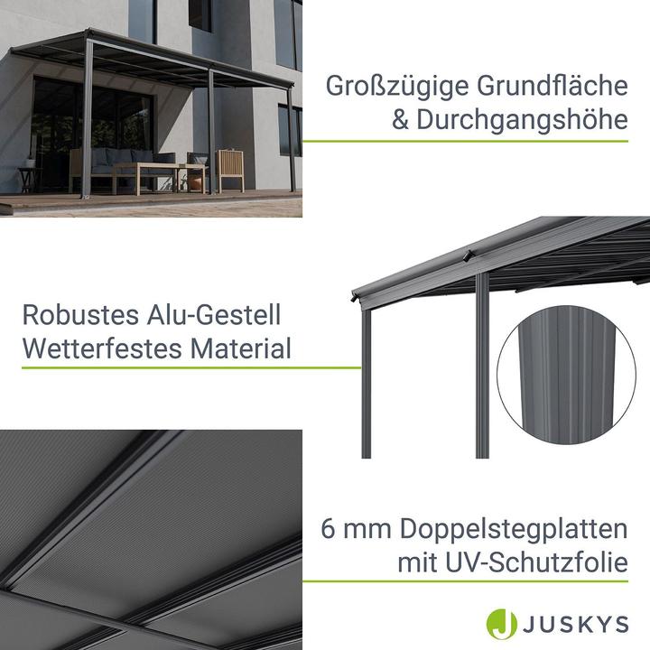 Image du produit Juskys Aluminium Terrassendach Borneo 4,9x3m mit Doppelsteg-Platten - Dunkelgrau