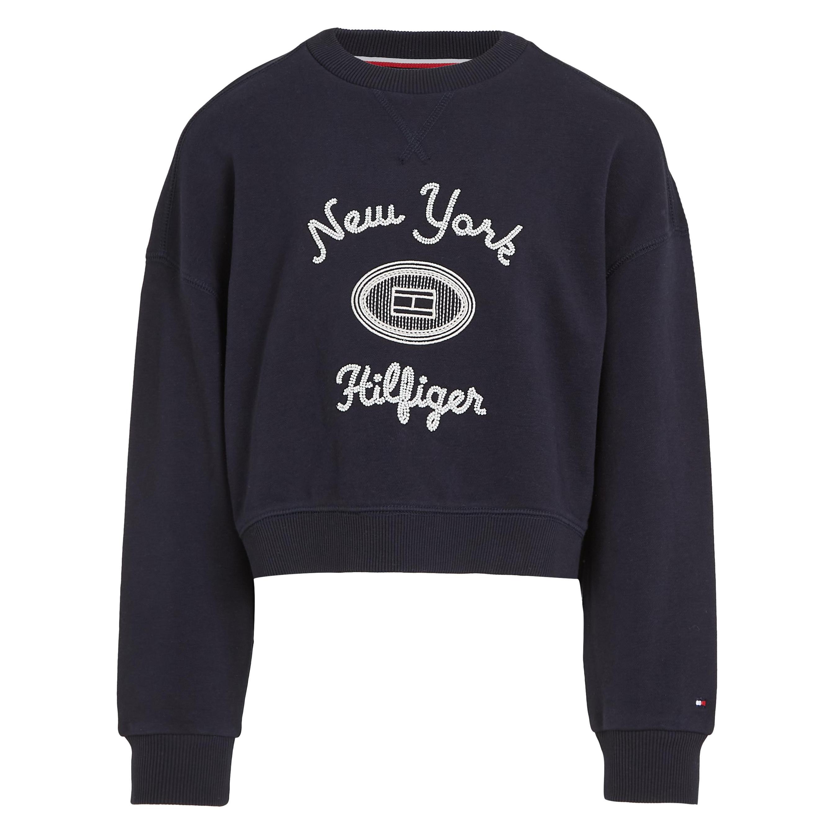 Tommy Hilfiger, Meisjes, Springer, Kids Ny Geborduurde Sweater - Girls - Blauw - 8 Jaar, Blauw, (128)