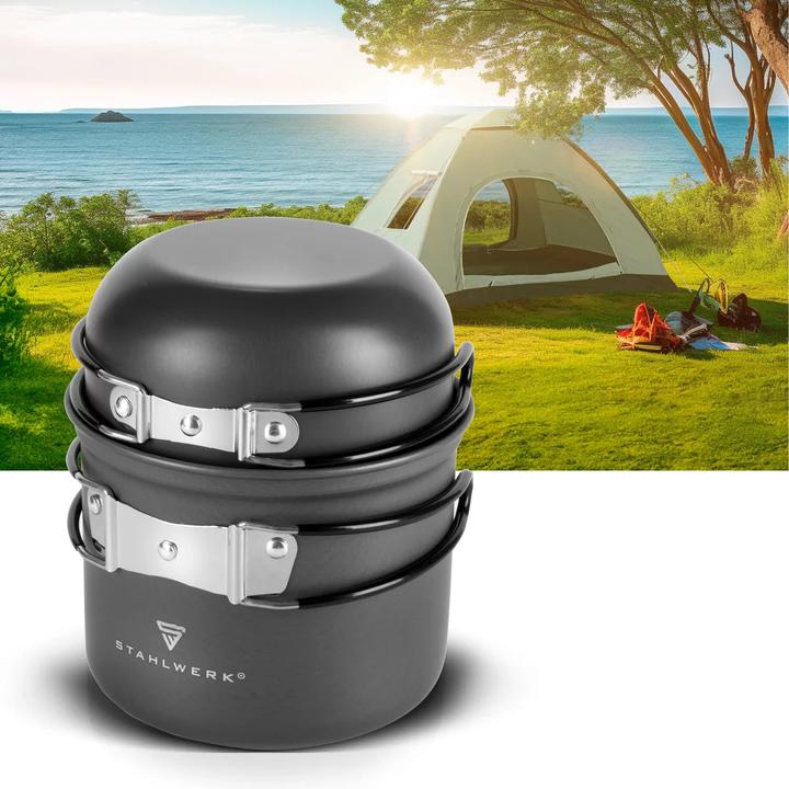 Produktbild Stahlwerk Camping Kochtopf-Set 4-teilig aus Aluminium Outdoor Kochgeschirr Set