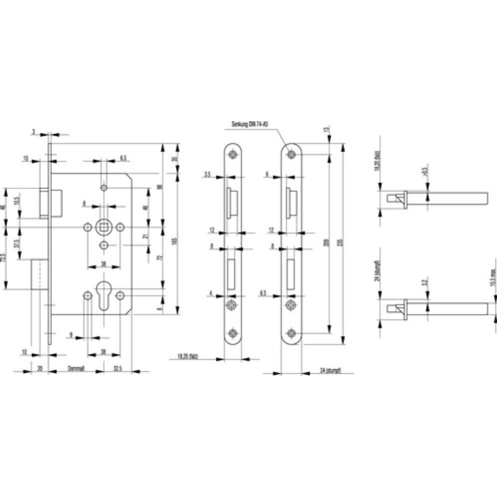 Thumbnail - BKS, Türschloss + Schliesszylinder, Zimmertür-Einsteckschloss 0515 PZ 24/ 65/72/8 mm DIN links Edelstahl abgerundet Klas...