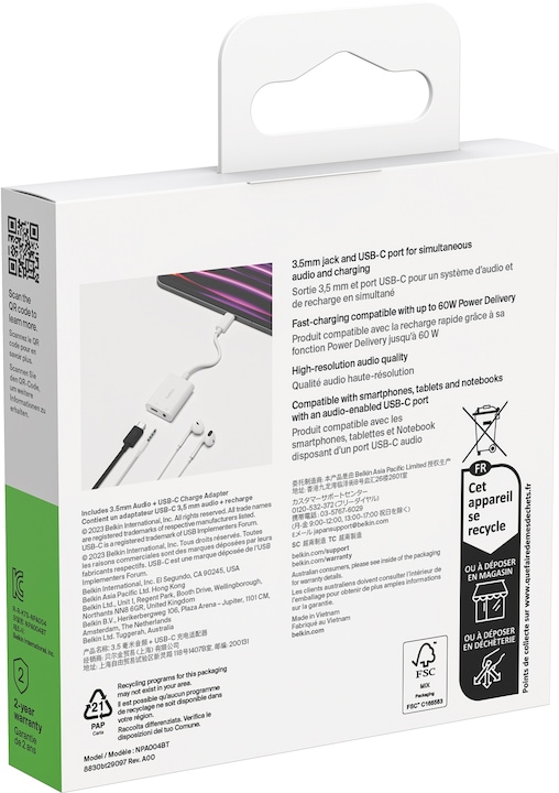 Produktbild Belkin RockStar Adapter (3.5mm Buchse, USB Typ C)