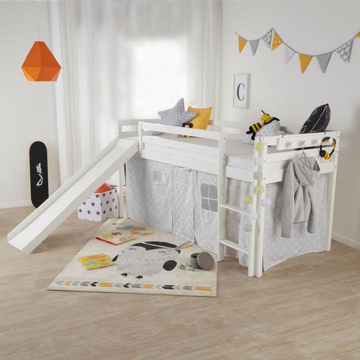 Immagine prodotto Homestyle4u Letto a soppalco Letto da gioco Letto per bambini con rete a doghe, materasso, scala e scivolo (90 x 200 cm)