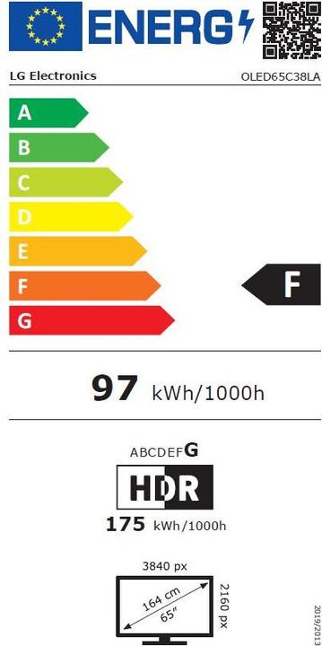 Energy Label LG OLED65C38LA (65", C3, OLED, 4K, 2023)