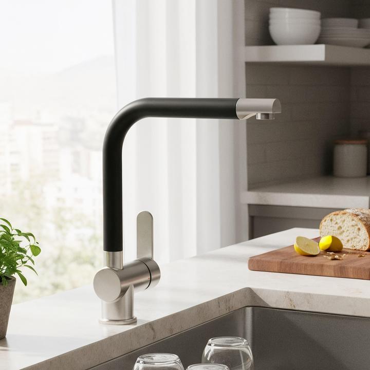 Productafbeelding Schütte Keukenkraan RIO spoelbakmengkraan RVS look zwart mat draaibaar 79866