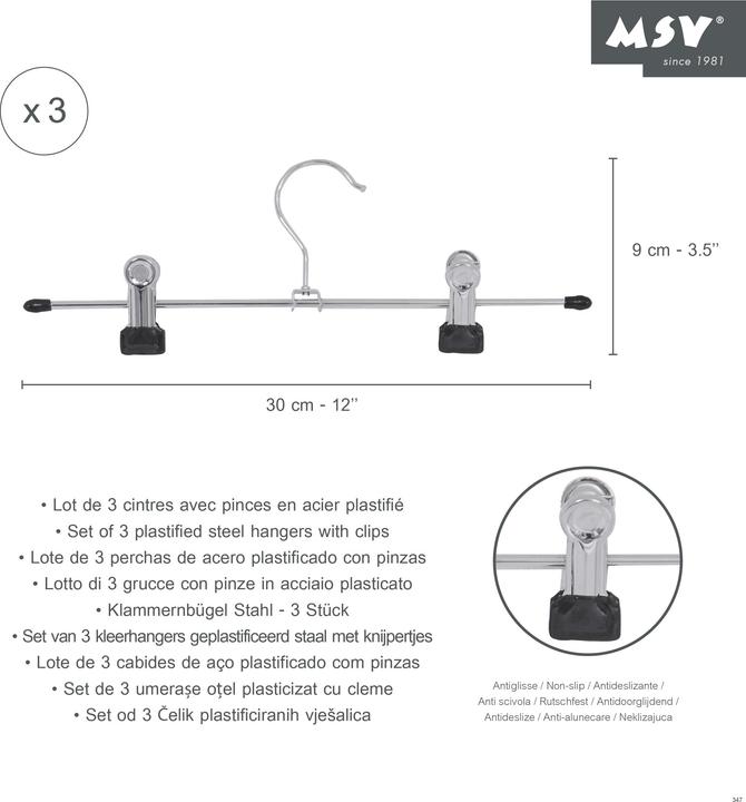 Image du produit MSV Lot De 3 Cintres Metal Avec Pinces Gris (3x)