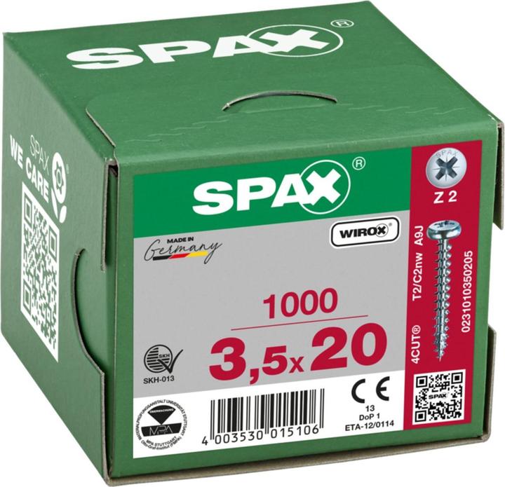 Produktbild Spax Halbrundkopf Kreuzschlitz Z2 Vollgewinde Wirox (1000 Schrauben pro Stück, 3.5 x 20 mm)