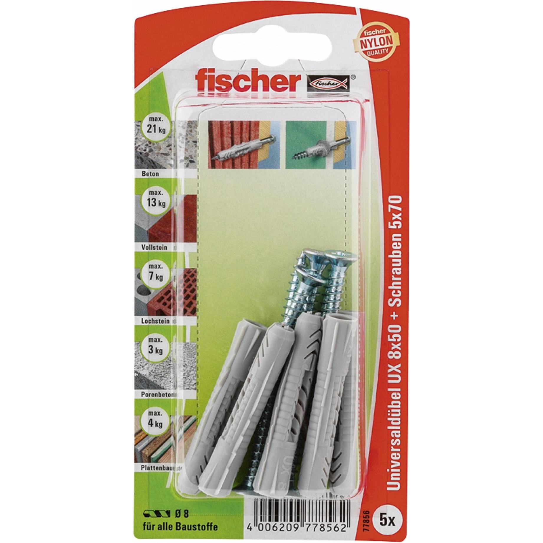 Fischer, Dübel, SB Nylondübel Duopower mit Rundhaken (5 Stk.)