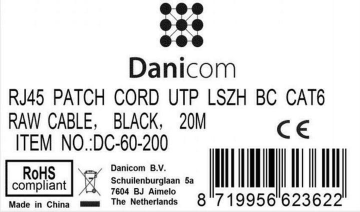 Produktbild Dsit CAT6 Netzwerkkabel, U/UTP, 20 meter, Schwarz, 100% Kupfer (U/UTP, CAT6, 20 m)