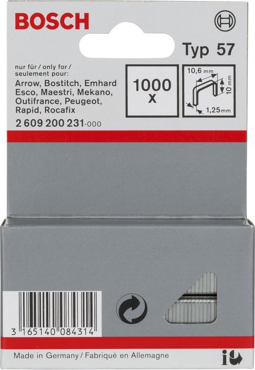 Produktbild Bosch Professional Zubehör Flachdrahtklammer Typ 57, 10,6 x 1,25 x 10 mm