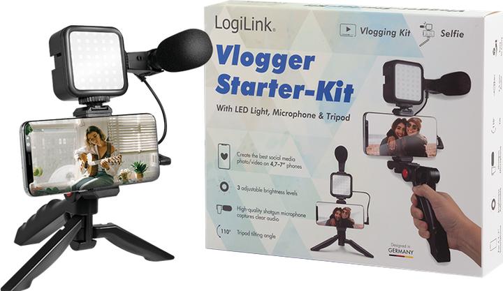 Image du produit LogiLink Kit vlogger avec lumière LED, microphone + trépied, pour smartphones 4,77