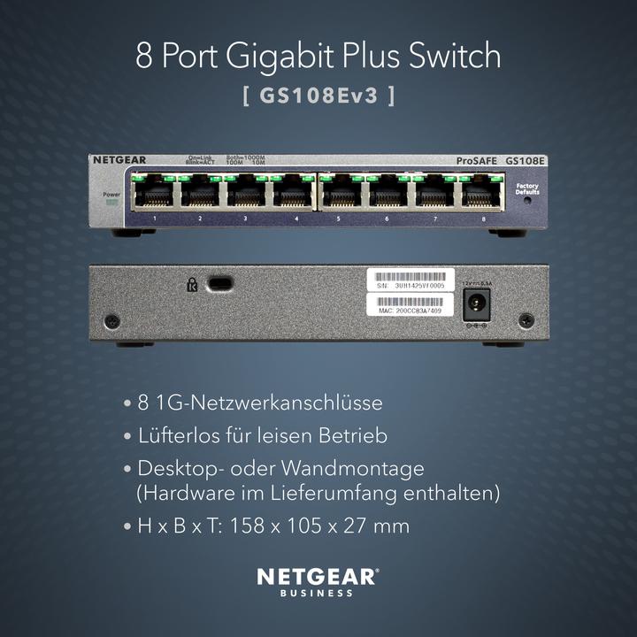 Image du produit Netgear Gs108e-300pes (8 Ports)