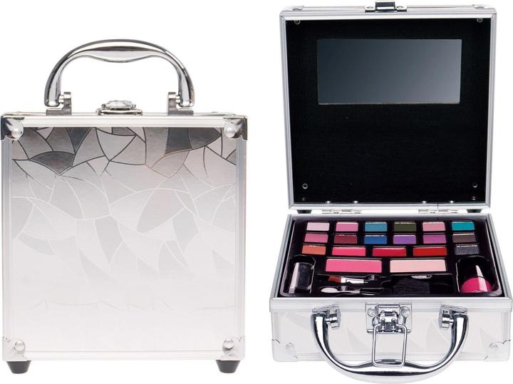 Actual product image Treffina aluminium cosmetic case mini with silver art deco surface, 17 x 15 x 7 cm, contents: 1 x sp