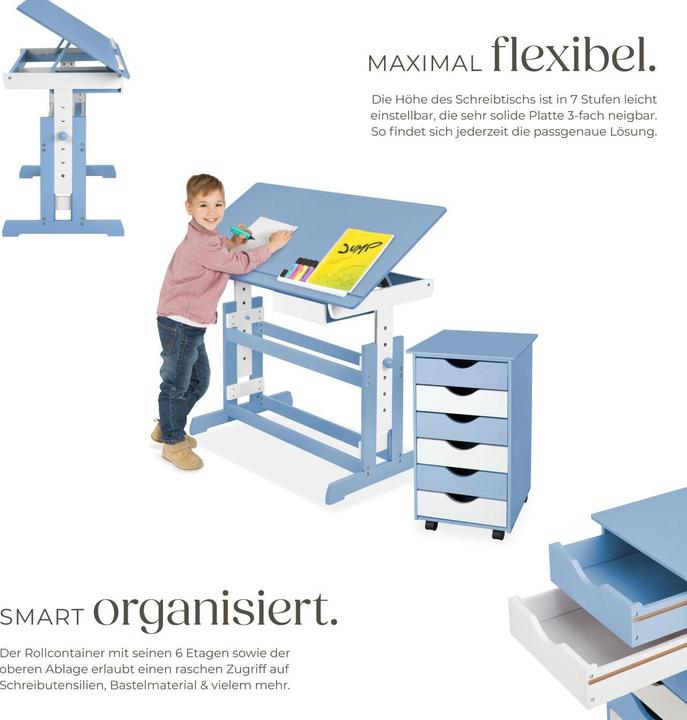 Produktbild tectake Kinderschreibtisch und Rollcontainer (109 x 55 x 94 cm)