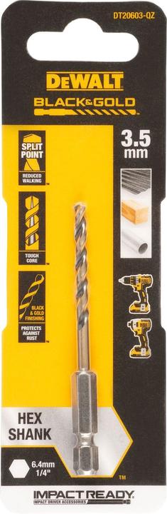 Produktbild DeWalt DT20603QZ HSSG MetallSpiralbohrer 1 Stück 3.5 mm Gesamtlänge 76 mm kor (3.5 Millimeter)