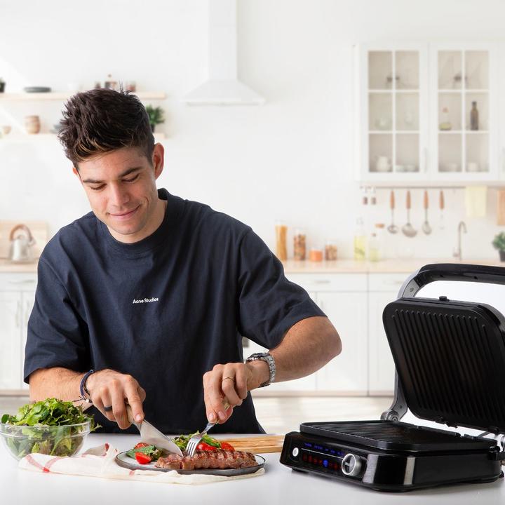 Produktbild Domo Genius Elektro Kontaktgrill Antihaftbeschichtung, mit Display Edelstahl, Schwarz