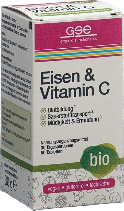 Image du produit GSE Fer + Vitamine C Complexe bio cpr (60 pièce(s), Cachets, 123 g)
