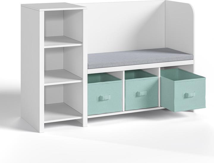En.Casa Kinderregal mit Sitzbank Høylandet 76x112x40 cm Weiss/Mintgrün (112 x 40 x 76 cm)