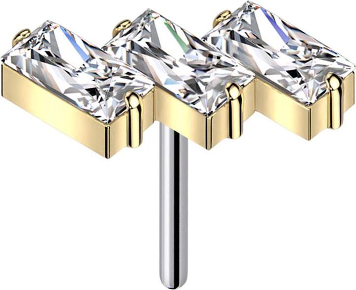 Actual product image Star Piercing Threadless three rectangles gold-plated crystals silver (without brass, Titanium)