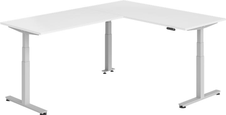 Hammerbacher Sitz-Steh-Winkeltisch 180x240cm Weiss/Silber