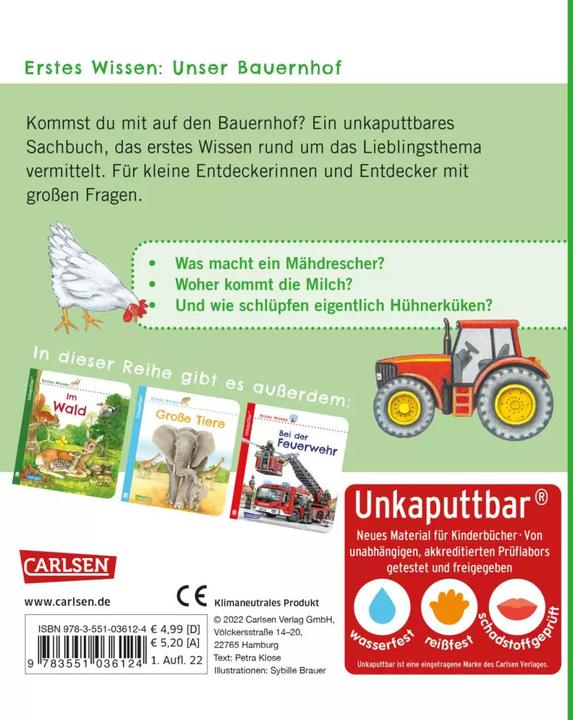 Productafbeelding Unkaputtbar: Erstes Wissen: Unser Bauernhof (Duits, Petra Klose, 2022)